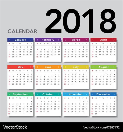 Calendar 2018 Week Starts From Sunday Royalty Free Vector