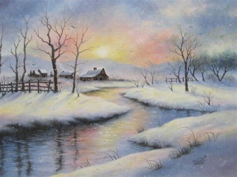 Watercolor Winter Scene Winter Landscape Painting Painting Snow