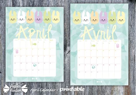 April 2015 Calendar Printable Bunnies Everywhere Papier Bonbon