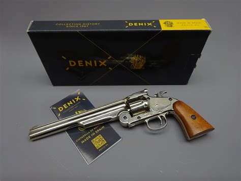 Denix Replica Smith And Wesson Single Action Long Barrel Pistol Nickel