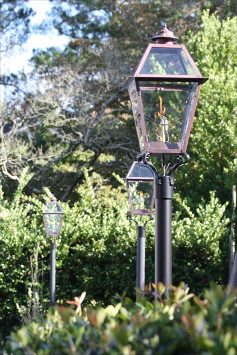 See how you can extend your landscape's open hours, and lights are staked into the ground, connected via a cable, and then plugged into a wall outlet. Post Mounted Gas Lights. | Gas lights, Outdoor lighting, Gas