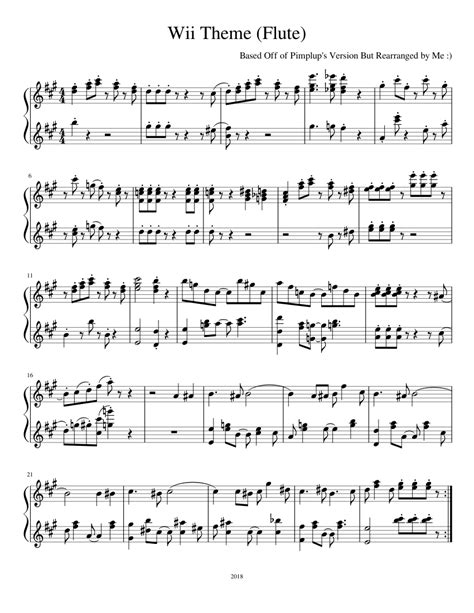 Wii Theme Flute Sheet Music For Piano Solo