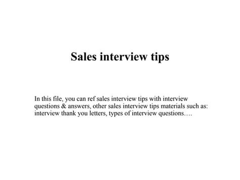 Sales Interview Tips Ppt