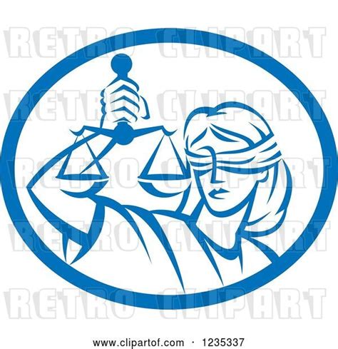 Vector Clip Art Of Retro Blindfolded Lady Justice Holding Scales In A