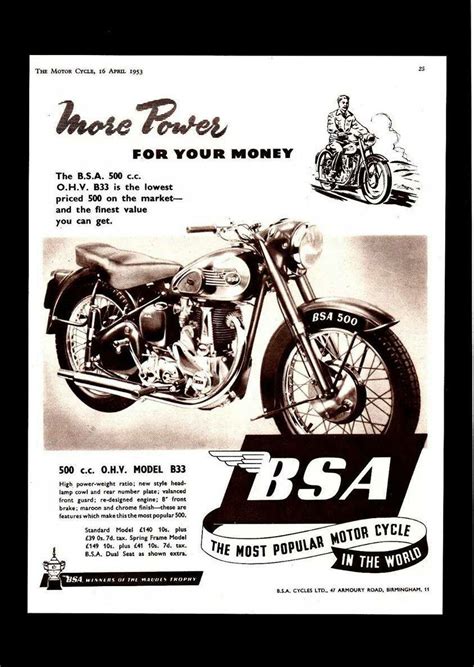 Bsa Ad Bsa Motorcycle Motorcycle Posters Motorcycle Garage Indian