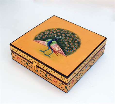 Hand Painted Peacock On Wooden Box Etsy