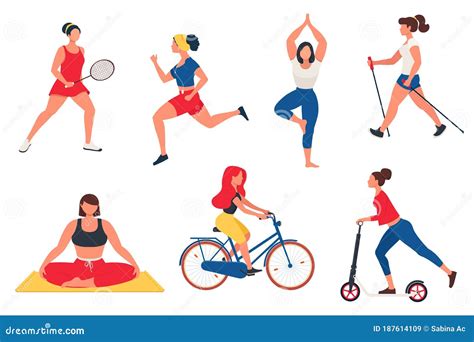 Women Performing Various Physical Activities Stock Vector