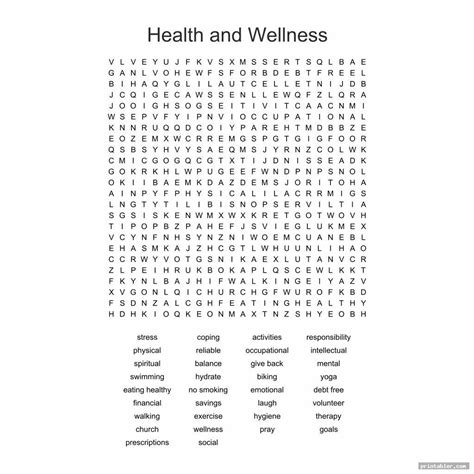 Health And Wellness Word Search Printable