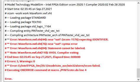No File Related To Error When Running Functional Simulation Intel