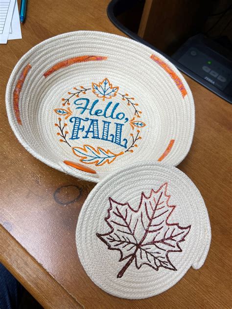 Embroidered Coiled Rope Bowl And Coaster