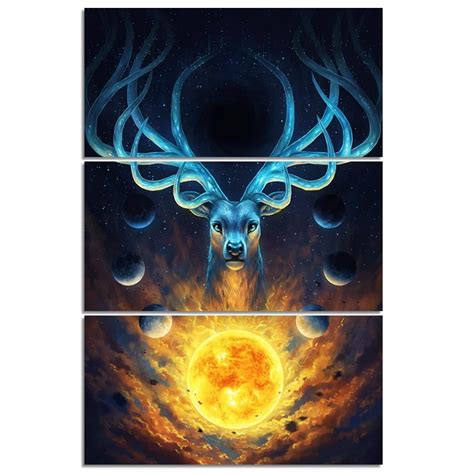 Celestial By Jojoesart 3 Piece Canvas Art Deer Planet Wall Art Picture