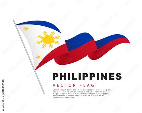 The Flag Of The Philippines Hangs On A Flagpole And Flutters In The