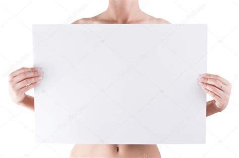 Naked Woman Holding Empty White Blank Board Stock Photo Undrey