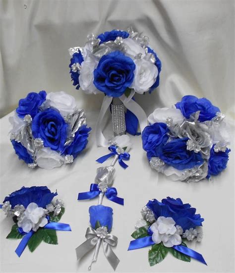 Silk flower blue wedding bouquets. Wedding Silk Flower Bridal Bouquet Package Royal Blue ...
