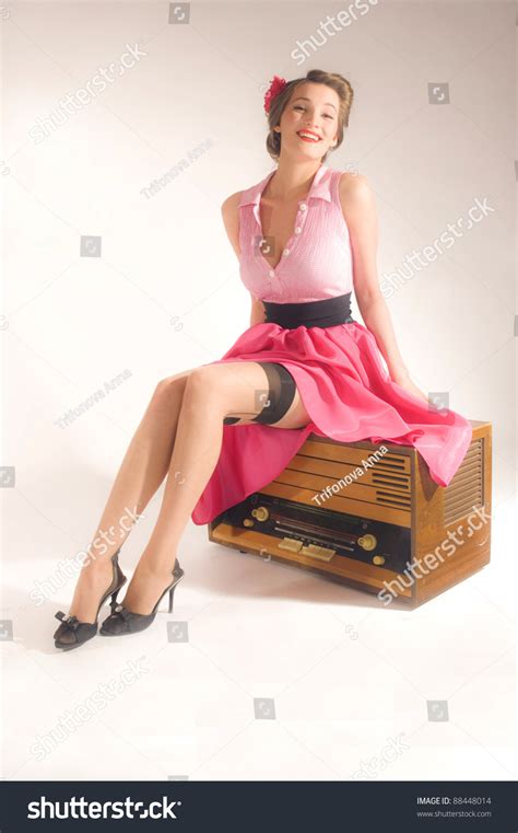 Pinup Girl Listen Retro Radio Stock Photo Shutterstock