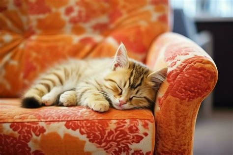 Cute Cat Sleeping Or Resting On The Sofa At Home Lazy Cat Sleeping On