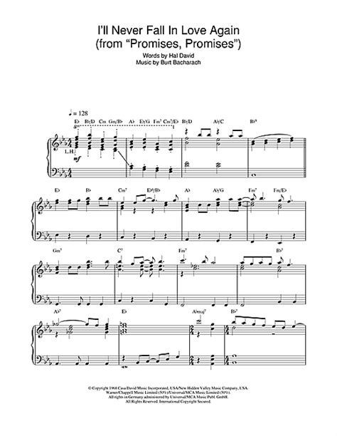 Ill Never Fall In Love Again Sheet Music By Burt Bacharach Piano