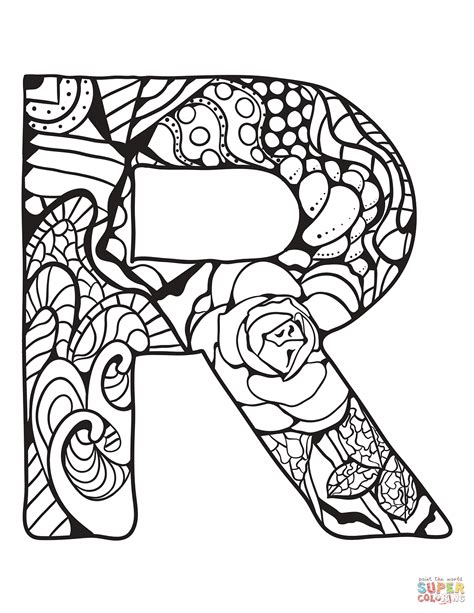 Letter r coloring pages preschool and kindergarten age students will learn the letter r and the sound it preschool worksheets are a parent's best friend. Letter R Zentangle coloring page | Free Printable Coloring ...