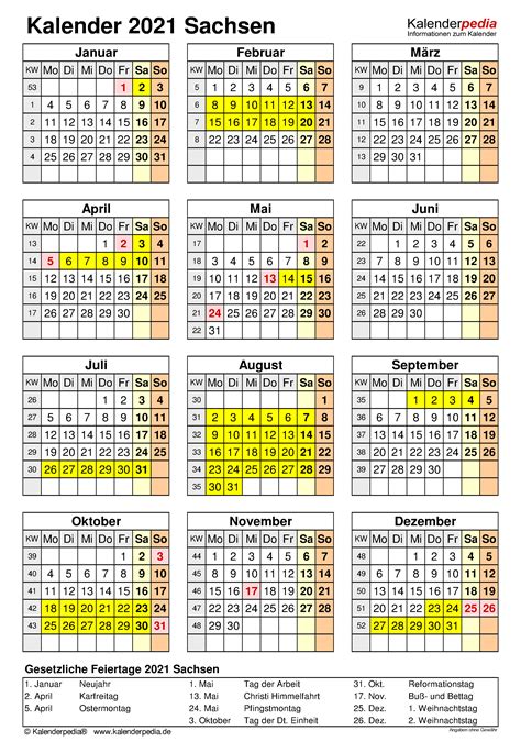 Ein pack mit insgesamt 19 verschiedenen excel kalender 2021 kostenlos zum download. Kalender 2021 Sachsen: Ferien, Feiertage, Excel-Vorlagen