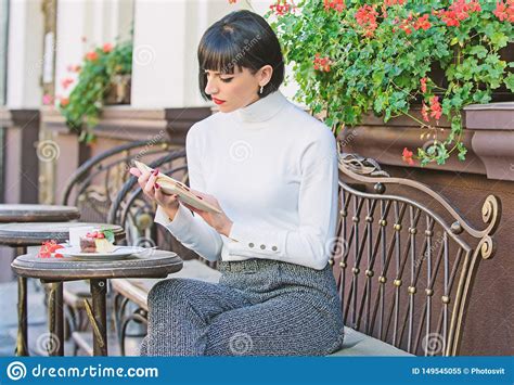 Woman Have Drink Enjoy Good Book Cafe Terrace Literature For Female