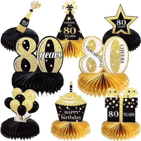 8 Pieces 80th Birthday Decorations Set Happy 80th Honeycomb