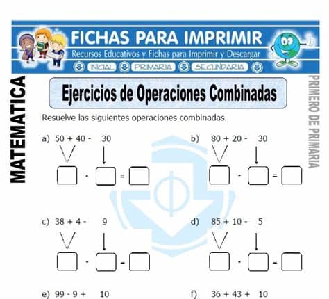 Ficha didáctica para imprimir para hacer caligrafía. ejercicios de operaciones combinadas para primero de ...