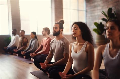 Premium Ai Image Group Meditation In Yoga Studio Breath Exercise Men