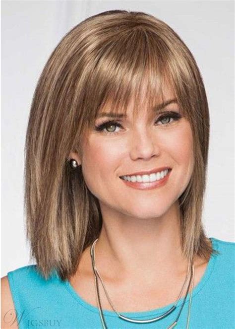 Womens Medium Hairstyles Natural Straight Synthetic Hair Wigs With