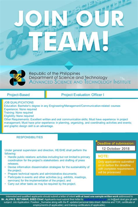 You have to know how to send it! JOB VACANCY ANNOUNCEMENT! The Solutions... - DOST-Advanced ...