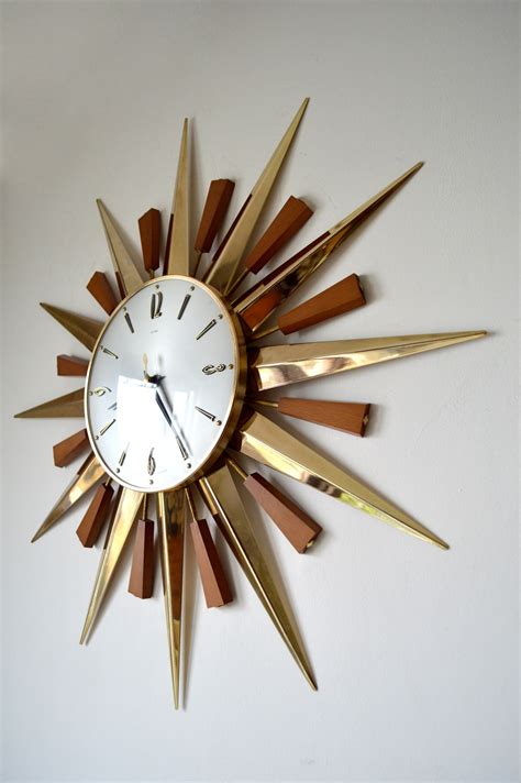 mid century starburst sunburst wall clock  design market