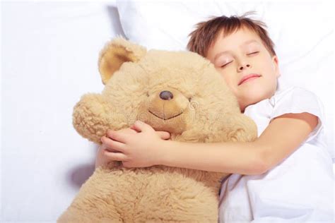 Portrait Of A Boy Sleeping With Teddy Bear Stock Photo Image 50228478