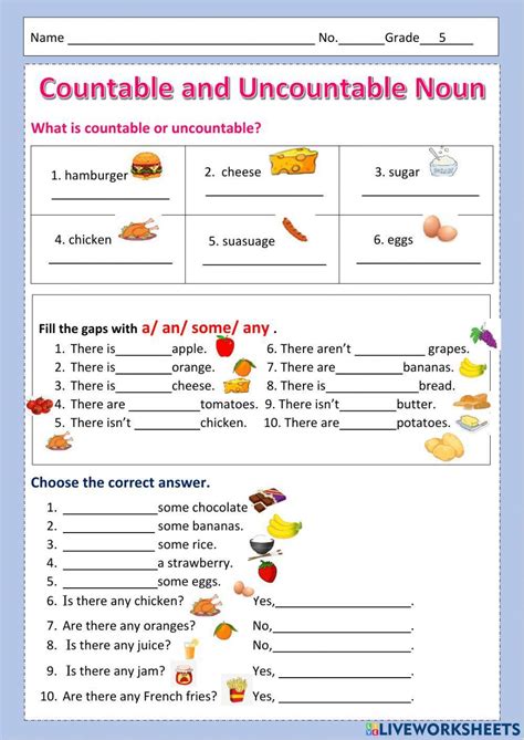 Countable And Uncountable Nouns Online Exercise For Grade 5 Live