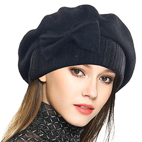 vecry lady french beret 100 wool beret floral dress beanie winter hat bow black apparel