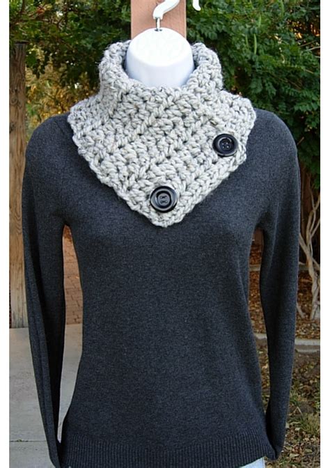 Light Gray Winter Crochet Knit Neck Warmer Scarf With Buttons Aftcra