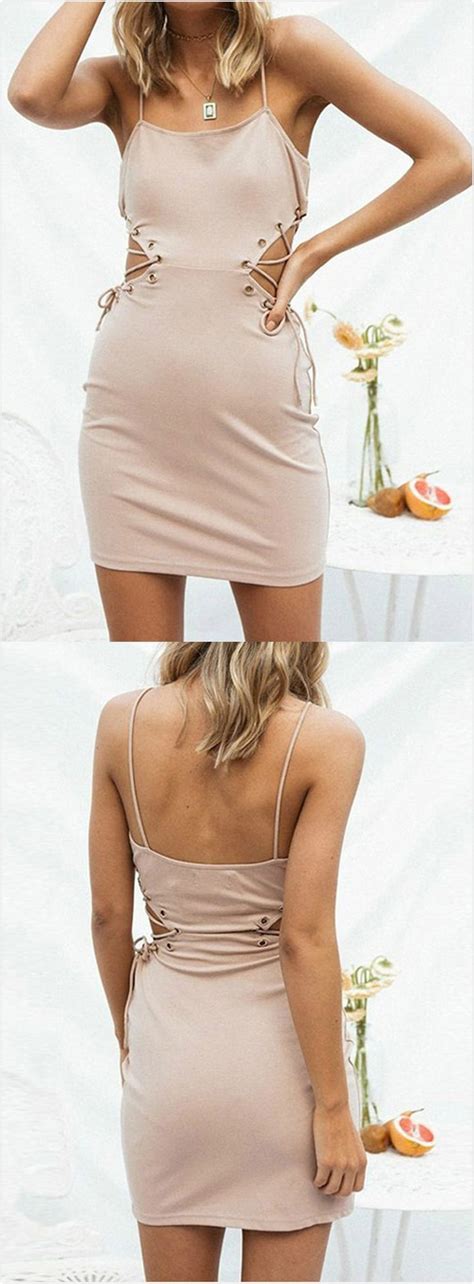 Women S Spaghetti Strap Lace Up Backless Bodycon Dress Backless