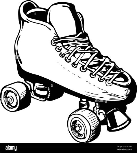 Stencil Illustration Of Vintage Woman Or Ladies Roller Derby Skates On