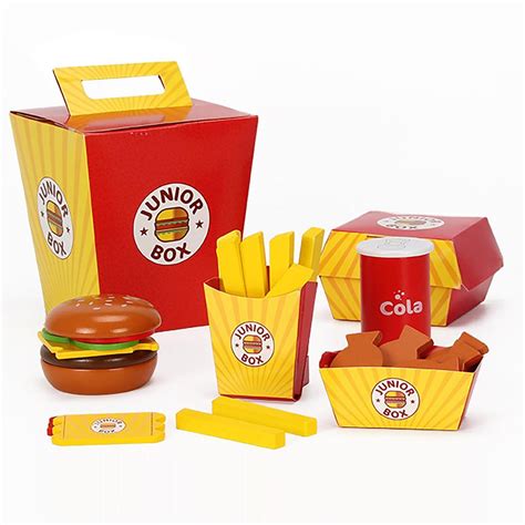 Pretend Play Toys Wooden Play Food Wooden Hamburger With French Fries