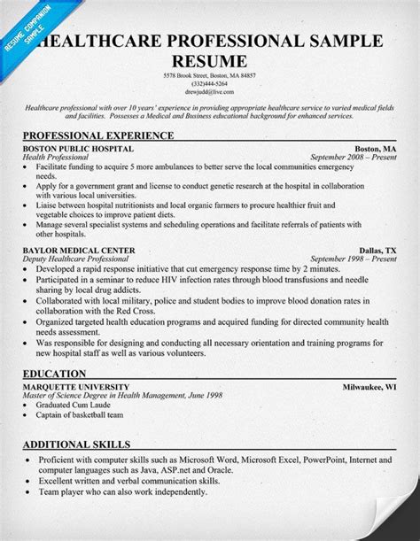 healthcare professional resume  resume httpresumecompanion