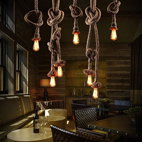 15m Hanging Rope Light E27 Hemp Double Head Pendant Ceiling Lamp