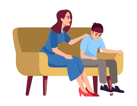 Mother And Son On Sofa Semi Flat Rgb Color Vector Illustration Woman