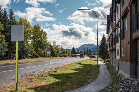 The Street Of Canmore Town With Building And Car On Highway In Canada