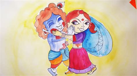 Krishna And Radha Drawing Happy Holi Festival Of Colors Youtube