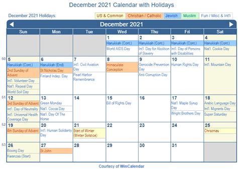 Dec 2021 Calendar With Holidays Printable March