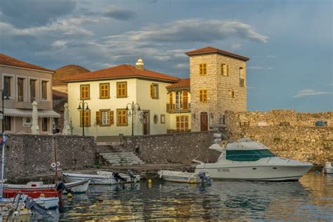 Sunset Panorama Of Fortification At The Port Of Nafpaktos Town Western