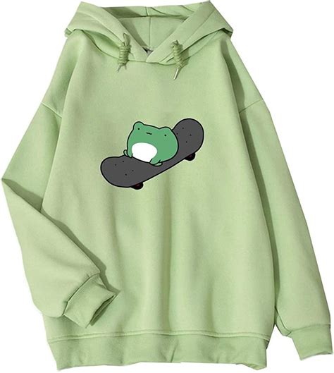 Keevici Womens Cute Sweatshirts Skateboarding Frog Long Sleeve Hoodie