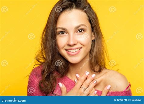 Smiling Joyful Delighted Girl Portrait Emotion Stock Photo Image Of