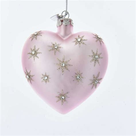 Noble Gems Pink Heart Glass Christmas Ornament With Swarovski Crystals