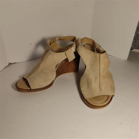 anthropologie shoes anthropologie barbara barbieri tan suede shoes wedge sandal size 65 open