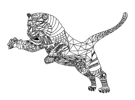 Tiger With Geometric Patterns Tigers Adult Coloring Pages