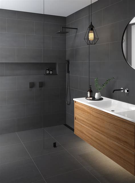 Tile is often the most used material in the bathroom, so petite cream and gray stars mix trendy cement tile into this otherwise traditional bathroom. Doblo Matt Grey Porcelain in 2020 | Grey bathroom tiles ...